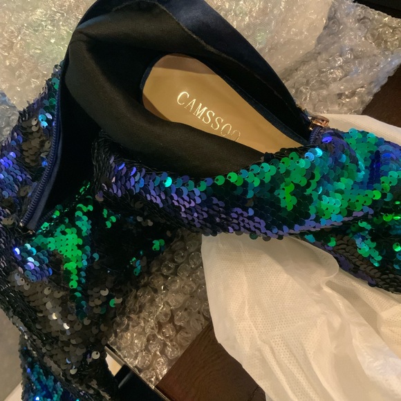 Women's Peep Toe, Thigh High Slouch, Zipper, Sequin Over The Knee Boots US9 EU40 - Picture 10 of 12